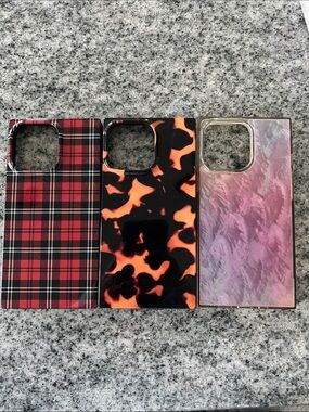 FLAUNT iPhone 13 pro Cases - Red Plaid, Black & Orange Tortoise, Pink Marble